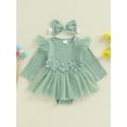 thumbnail image 2 of Suealasg Newborn Baby Girl Romper Dress Long Sleeve Tulle Patchwork 3D Flower Embroidery Overall Skirt Headband Infant Fall Winter Clothes, 2 of 7