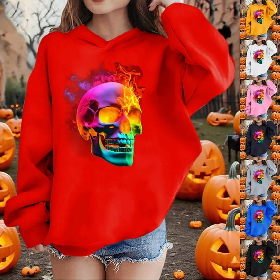 MKOSPLRT Hallween Hoodies for Kids 4-14Y Oversized Graphic Sweatshirts Funny Pullover Tops Loose Fit Sweat Shirts Hoodies for Girl Boy