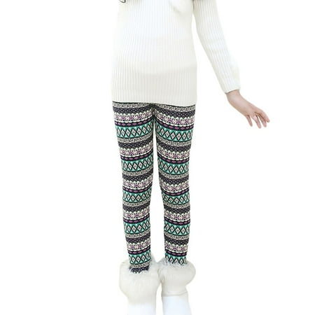 

2-12T Kids Girls Printed Stretch Winter Warm Fleeced Leggings Long Pants