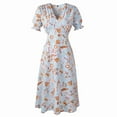 thumbnail image 2 of Mqqzkk Summer Dresses For Women Short Sleeve Casual Dresses V Neck Floral Printed Vacation Sundress Wrap Midi Dress with Pockets L, 2 of 9