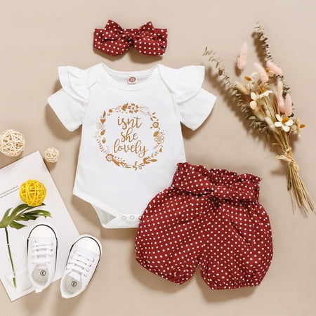 

PatPat Baby 3-piece Letter Print Bodysuit and Dotted Shorts Set