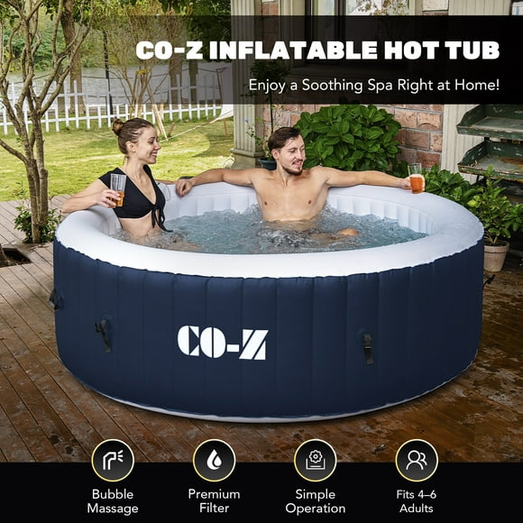 CO-Z 4-6 person PVC Round Inflatable Spa Tub,6.8x6.8ft Inflatable Hot Tub w 130 Massaging Jets,2 Filters, Lockable Cover for Patio & More,Blue