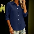 thumbnail image 5 of AKOEE Cotton Button Up Shirts for Women Long Sleeve Dressy Casual Lapel Blouses Plus Size Curved Hem Fall Tops (S, Blue), 5 of 6
