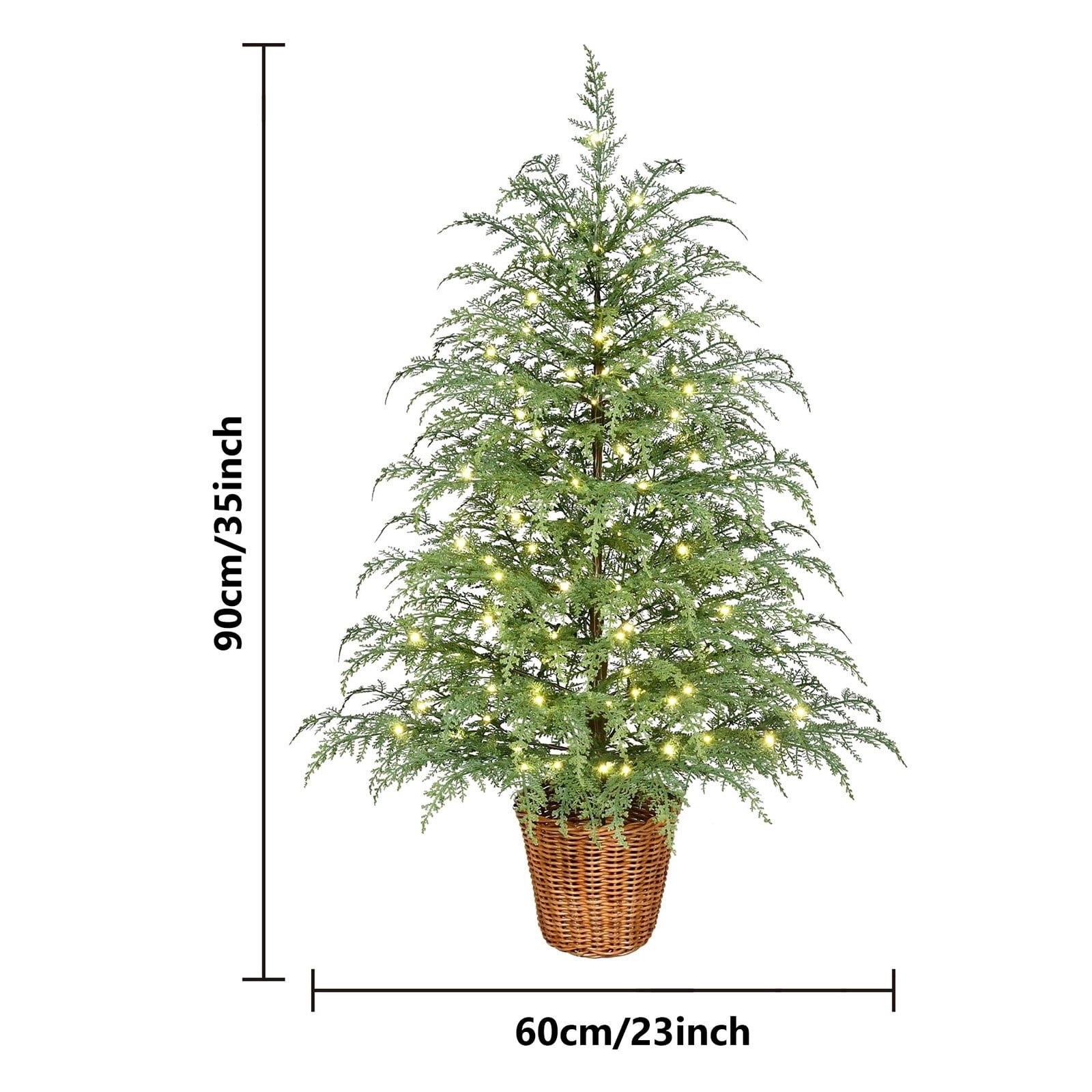 1 Pc Pre-Lit Green Cypress Artificial Christmas Potted Tree with 100 Warm White Twinkle LED Lights, 35"