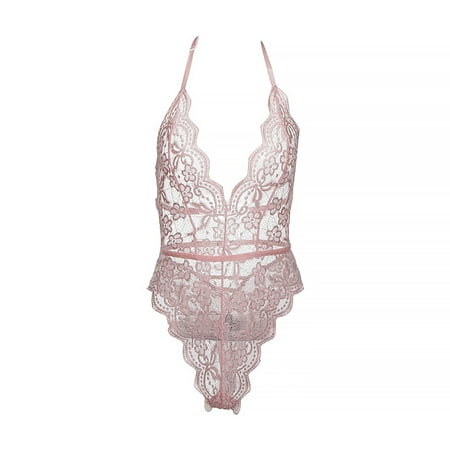 

Women One Piece Lingerie Deep V Neck Lingerie Floral Lace Bodysuit Plunge Sexy Babydoll