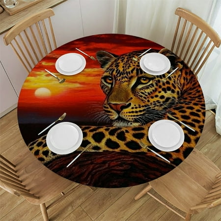 

Patifu Leopard Night Red Sky Round Tablecloth Stain-Resistant Washable for Indoor Outdoor Restaurants Weddings Parties Home Kitchen Decor 54 -58