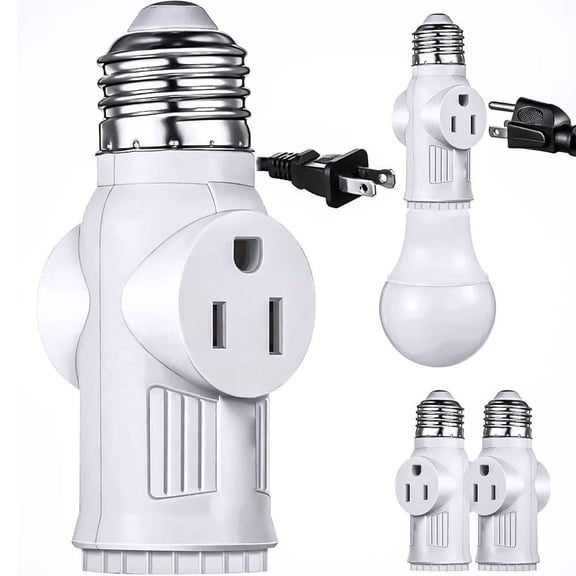 SHUWND 2 PACKS E26 Light Socket to Plug Adapter, Heat-Resistant 2/3 Prong Light Socket Outlet Light Socket Adapter for Garage Porch, White