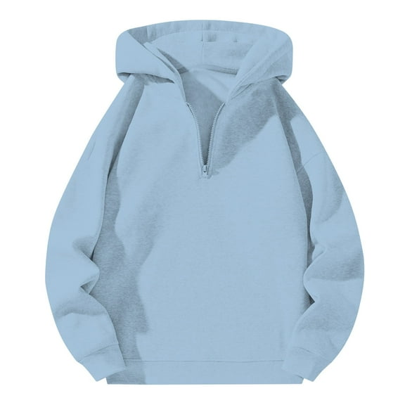 Wuxian Men's Sweatshirt 1/4 Zip Up Solid Colors Hoodies Long Sleeve Casual Comfort Oversized Quarter Zipper Sport Sweatshirt Tops Clothing,Light Blue