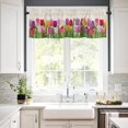 thumbnail image 3 of 3 Pieces Kitchen Curtains Valances Set Spring Floral Watercolor Short Curtain Rod Pocket Window Curtain Mothers Day Tulip Window Treatment Tiers Valances (Single Panel 54"x18",2 Tiers 27.5"x36"), 3 of 5