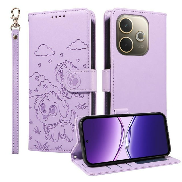 Funda Cartera GANGXUN con Diseño de Perrito en Relieve para OPPO A5 Pro 4G/5G , Protección 360° con Ranuras y Correa Desmontable