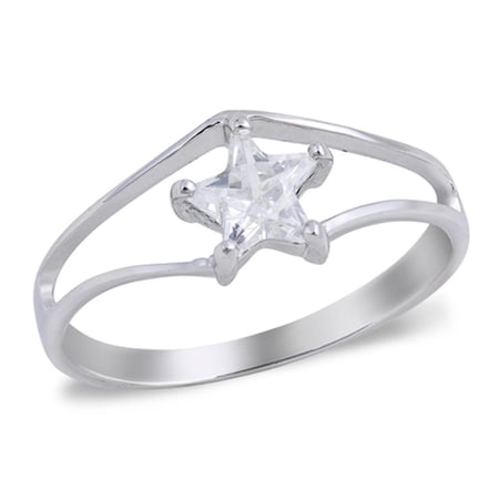 Women's Star White Cubic Zirconia Ring .925 Sterling Silver Band Jewelry Female Male Unisex Size 4
