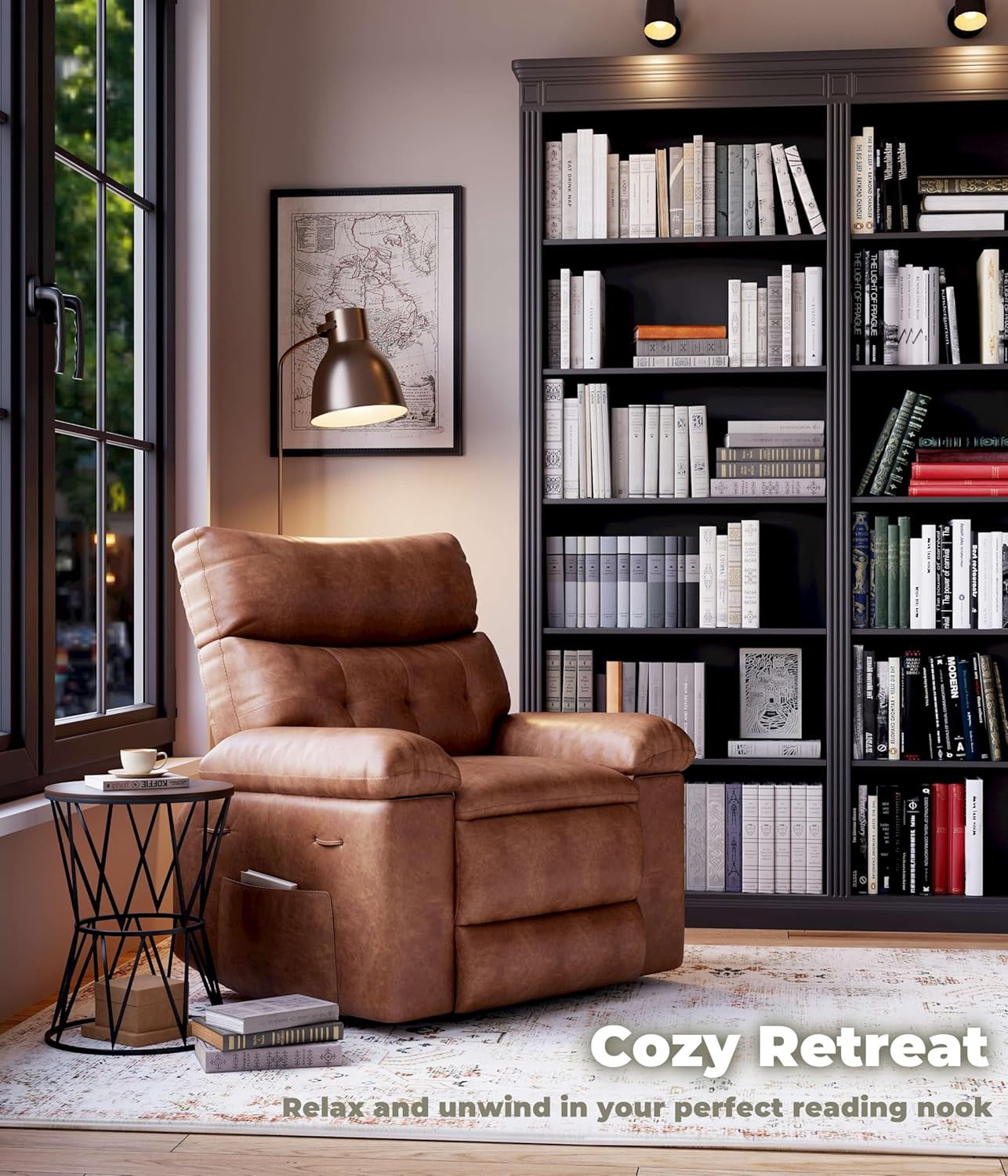 Oversized Recliner Chair - Faux PU Leather Large Manual Recliner for Adults, Exceptional Comfort Lazy Chair with 1.5X Sponge Filling and Easy Recline Mechanism for Relaxation