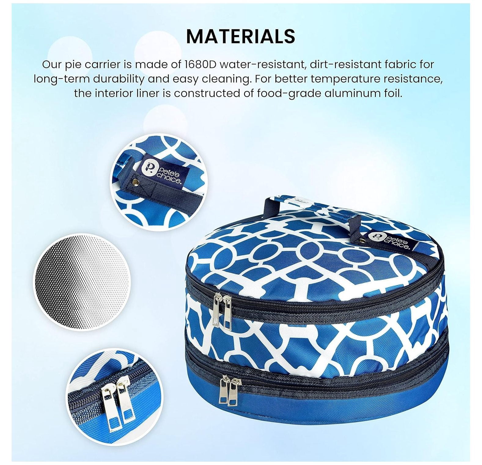 Lwory Pie Carrier, Round Thermal Casserole Carrier, Reusable Insulated Lunch Cooler Bag, Lightweight and Durable, Bags for Picnic, Potluck Trip