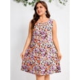thumbnail image 4 of SHOWMALL Women's Plus Size Sleeveless Dress, A-Line Summer Dress with Pockets, Numerous Flowers 3X Keyhole Neck Pleated Casual Shift Dress for Beach Vacation, 4 of 5