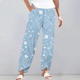 thumbnail image 2 of WTOBBY Women's Floral Print Elastic Waist Wide Leg Pants - Casual Summer Trousers with Back Pockets & Lightweight Material for Daily Errands,Royal Blue XL, 2 of 5