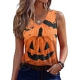 thumbnail image 2 of IMENGL Women's Slim-Fit Camisole Casual Halloween V Neck Vest Shirts | Pumpkin Graphic Shirt Halloween Print Layering Halloween Outfit Sleeveless Soft Tank Top for Womens,M-XXL, 2 of 7