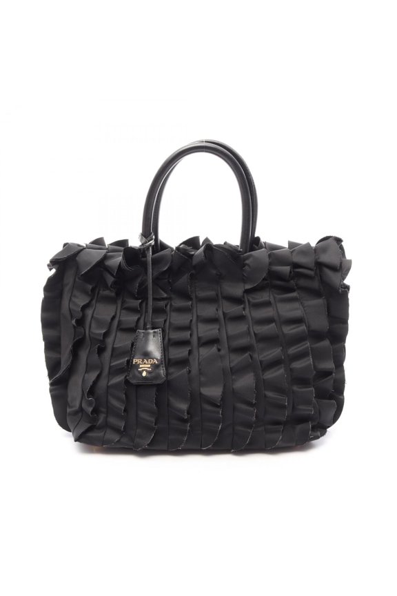 Pre-Owned Prada PRADA Frill Tote Bag Handbag Nylon Leather Women's Black