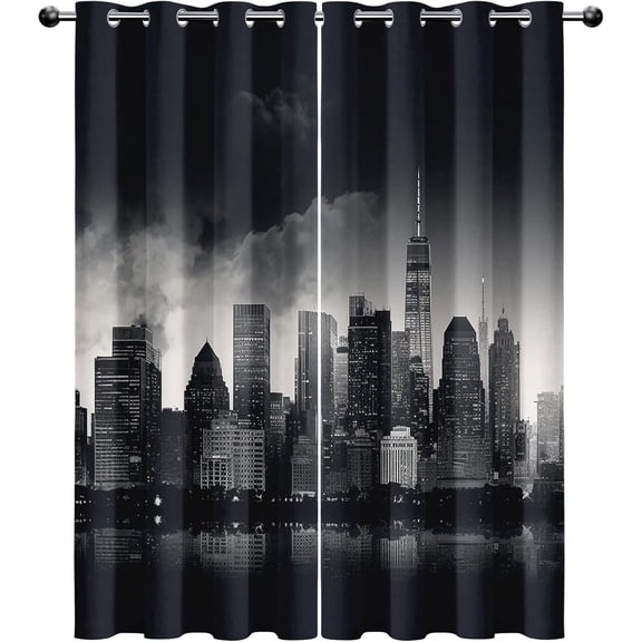 New York Blackout Curtains, City Skyline Night View Window Drapes for Bedroom Living Room Kitchen, Urban Cityscape Curtains 26"W x 63"L (2 Pack)