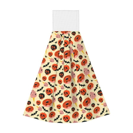 

Qekee Halloween Donut Print Hanging Kitchen Towels Coral Velvet Wipe Hand Towel Absorbent Hand Towels Microfiber Tie Towel for Bathroom Kitchen Decor