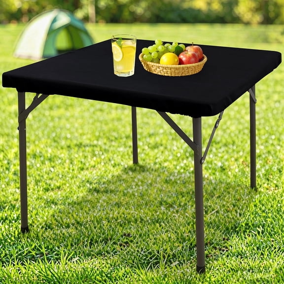 SIRIA Square Table Cloth Cover 34" X 34" Black Elastic Fitted Tablecloth | Water-Resistant Polyester Tablecloth Fits 34" X 34" Folding Tables, Washable Table Protector for Picnic, Camping, Outdoor