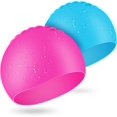 thumbnail image 1 of Gorros de natación para niños, paquete de 2 gorros de natación de silicona duraderos para niños y adolescentes, diseño ergonómico en 3D para niños y adolescentes (de 3 a 12 años), ajuste cómodo para, 1 of 5