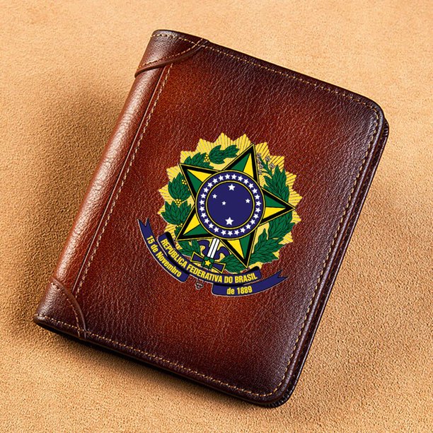 High Quality Genuine Leather Men Wallets Brasil Polícia Federal Badge Printing Short Card Holder Purse Billfold Men's Wallet qym unisex