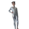 thumbnail image 6 of YunPes Girls Solid Metallic Glossy Leotard Jumpsuit Soft Stretchy Shiny Long Sleeve Onesies Halloween Dress-Up Party Performance Wear, 6 of 8