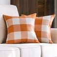 thumbnail image 1 of Pack of 2 Classic Retro Checkers Plaids Linen Soft Soild Decorative Square Throw Pillow Covers Home Decor Design Set Cushion Case for Fall Sofa Bedroom Car 18 x 18 Inch(Orange-White), 1 of 7