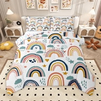 Homewish Bohemain Rainbow Bedding Comforter Set,Colorful Loves Stars Twin Comforter Sets,Boho Theme Bedding Set For Girls,Super Cozy Room Decor Reversible,2pcs