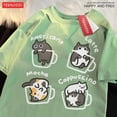 thumbnail image 5 of Camiseta holgada de manga corta de verano a la moda de algodón puro con café de gato para hombres y mujeres, camisetas originales de Mocha Latte Cats Three Flowers Fun Cat, 5 of 5