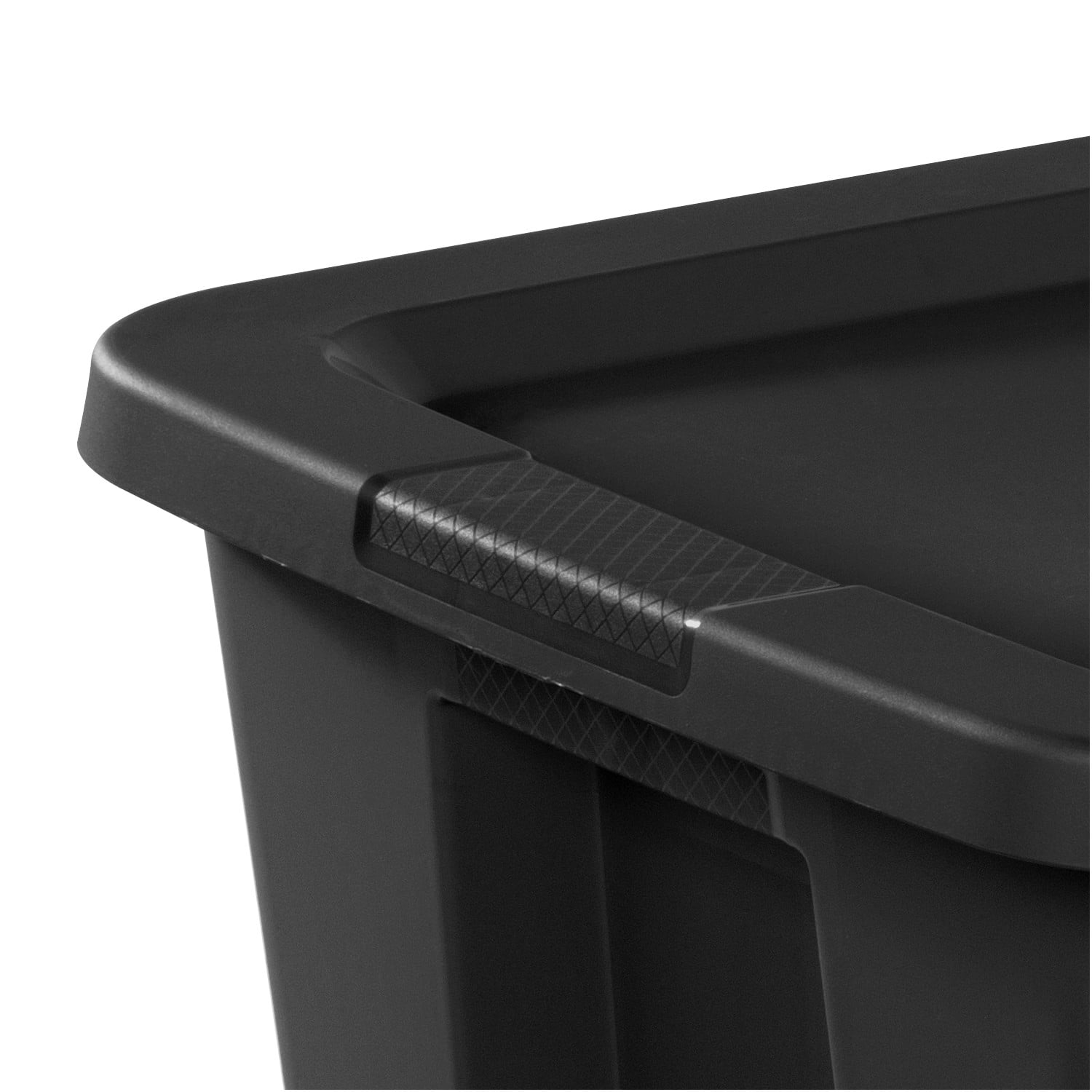 Sterilite Large Storage Bin, 18 Gallon Plastic Storage Container with Snap-On Lid, Black, Pack of 8