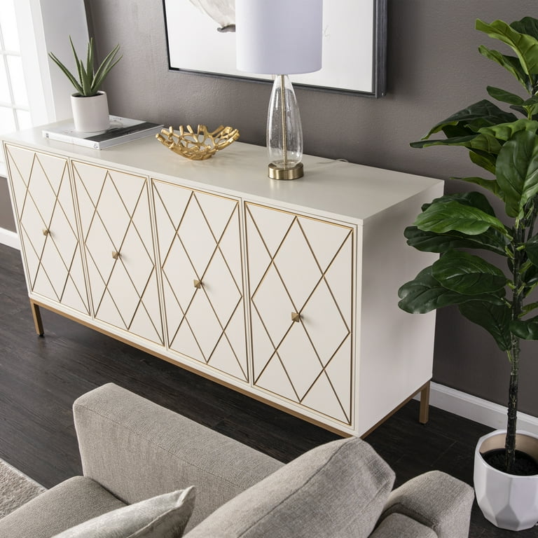 SEI Marrajah Contemporary style Sideboard Cabinet w Storage in Cream and gold finish Walmart