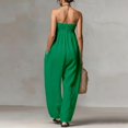 thumbnail image 4 of Women's Strapless Tube Jumpsuit, Adjustable Tie Front Bodice Wide Leg Outfit, Cotton Linen Blend Summer Casual Beachwear, Resort and Vacation Jumpsuit for Women​-Green, 4 of 6