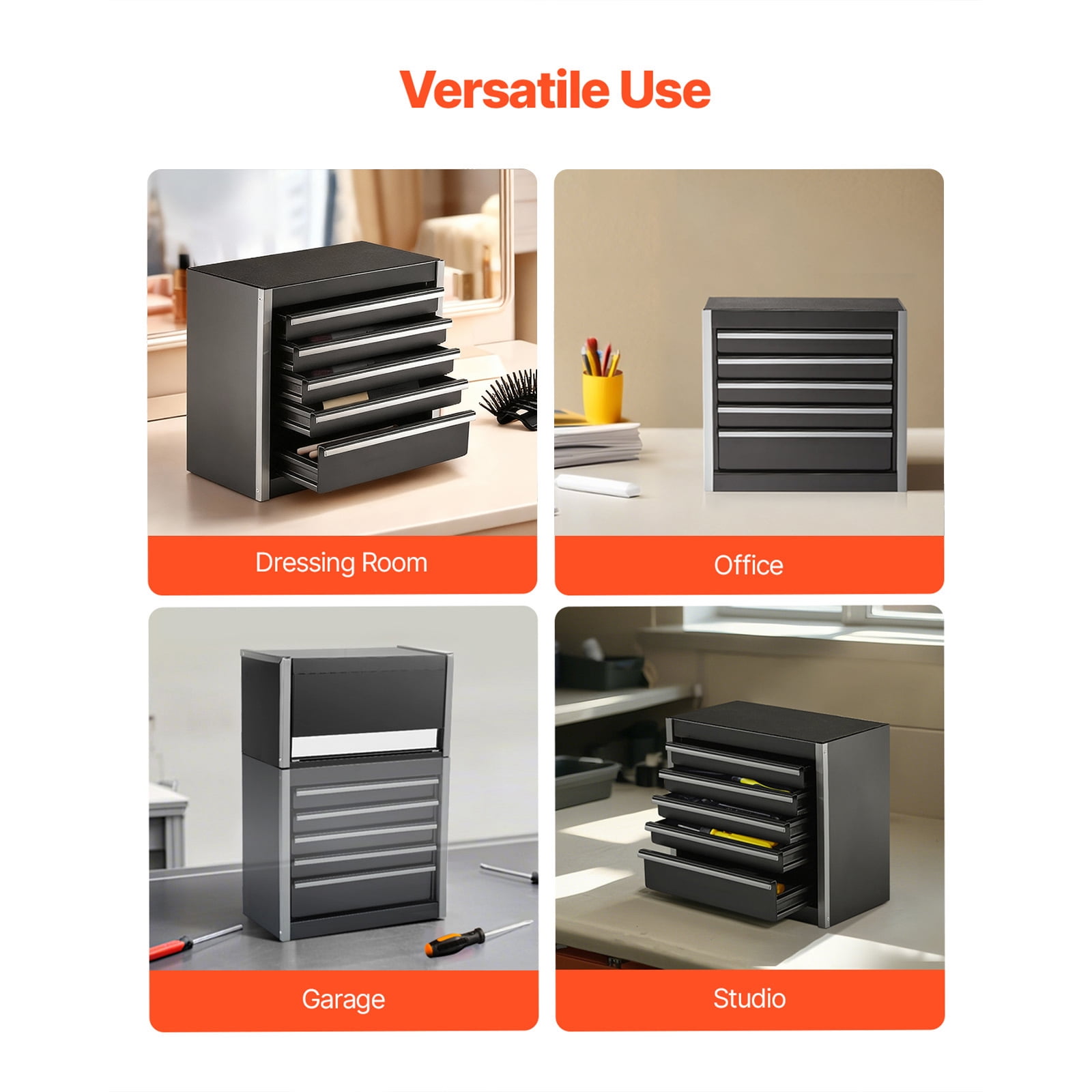 KFFKFF Portable Metal Tool Box, 8.6-inch, Compact Metal Tool Chest with 5 Drawers, Durable Steel Construction with EVA Liners and Non-Slip Feet, Smooth Ball Bearing Slides