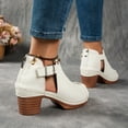 thumbnail image 4 of Rokment Platform Gladiator Dressy Sandals Ankle Booties for Women Vintage Casual Leather Open Peep Toe Chunky Block Heels Buckled Comfortable Spring Summer Dress Footwear White Size 7.5, 4 of 7