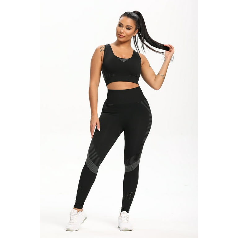 Yoga Exercise Gym Sports Workout Athletic Women Outfits 2 piece Seamless  Bra High Waist Full Length Pants Leggings Set for Running Jogging Walking Tummy  Control Non See-Through All Day Comfort 