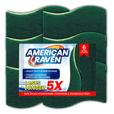 American Raven Heavy Duty Multipurpose Scrub Sponge (Pack of 6) Kitchen Cleaning Dish Scrub Sponge and Scouring Pad, Effortless Cleaning Scrub Pads for Dishes