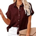 thumbnail image 3 of JUNWELL Womens Cotton Linen Button Down Shirt Plus Size Casual Short Sleeve Loose Fit Collared Work Blouse Tops with Pocket, 3 of 8