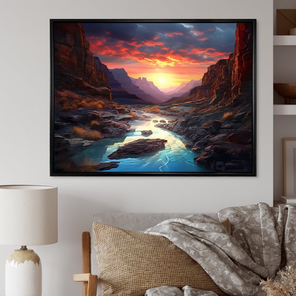Designart "Bold Canyon Desert Sunset I" Canyon Floater Framed Wall Art Prints