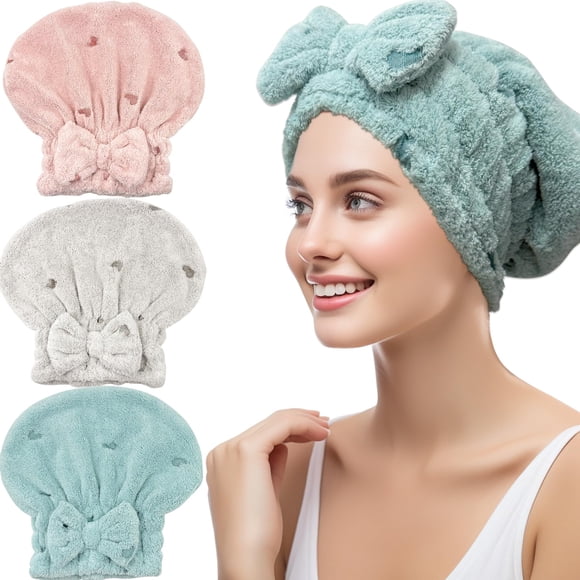 Jseng 3 Paquetes De Toallas De Microfibra Para El Cabello Para Mujeres - Envoltura Para El Cabello Súper Absorbente De Secado Rápido Con Diseño De Lazo Turbante De Toalla Para El Cabello Suave Para Ca