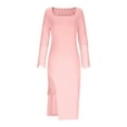 thumbnail image 6 of QLEICOM Wedding Guest Dress,Women's Bodycon Dress with Square Neck Lace Panels and Thigh High Slit Solid Color Form-Fitting Long Sleeve Waist-Defining Dress, 6 of 8