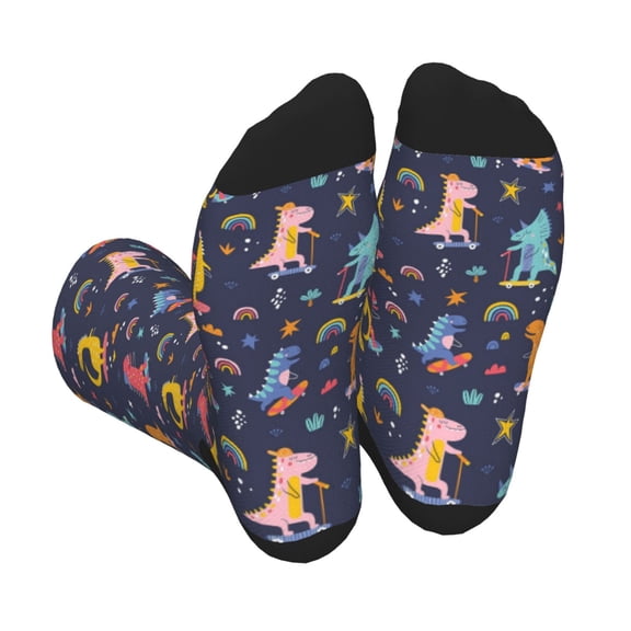 Xecao Cartoon Dinosaur Print Crew Socks for Men and Women, Men's Soft Moisture-wicking Sock
