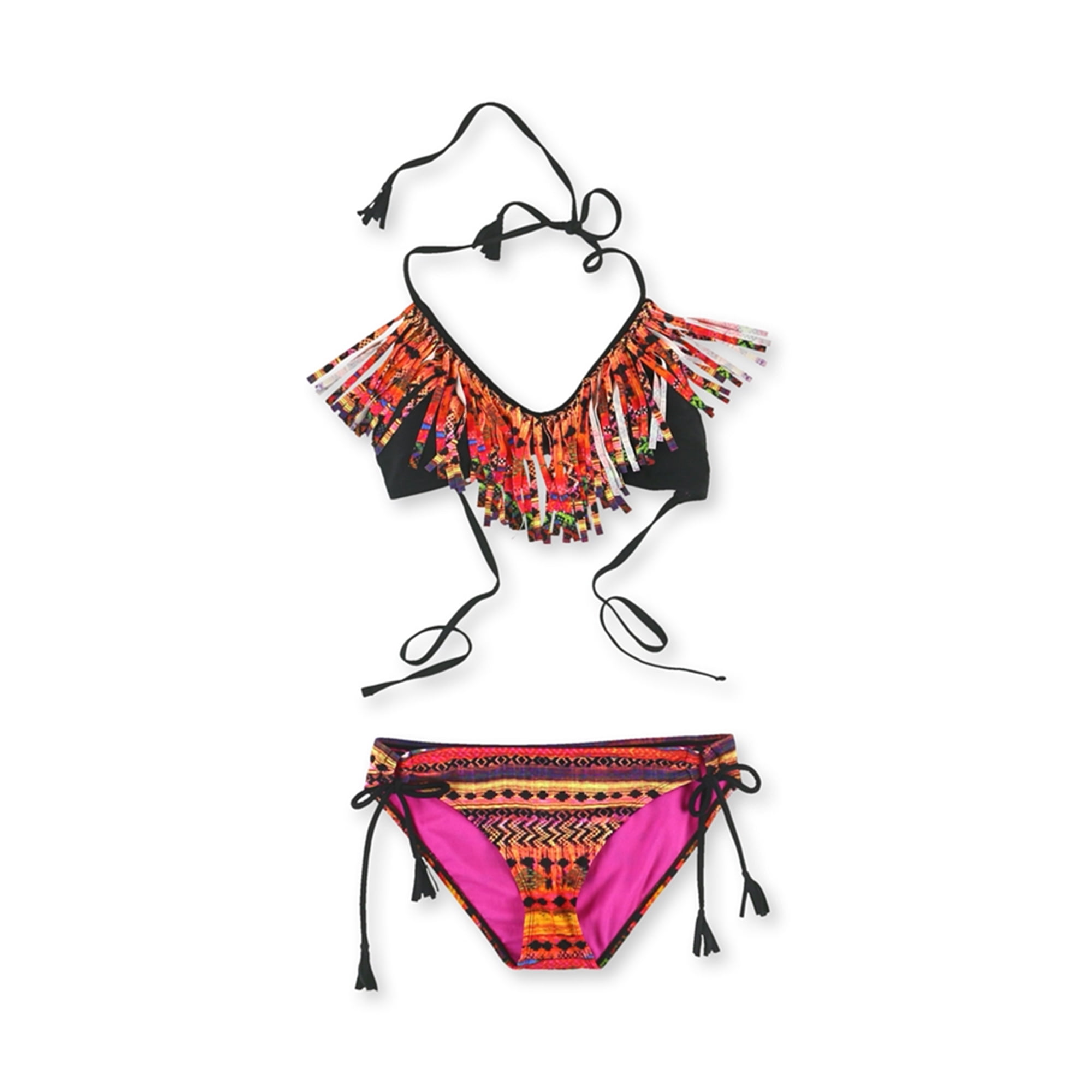 Raisins - Raisins Womens Tribal Fringe 2 Piece Bikini, Pink, Medium ...