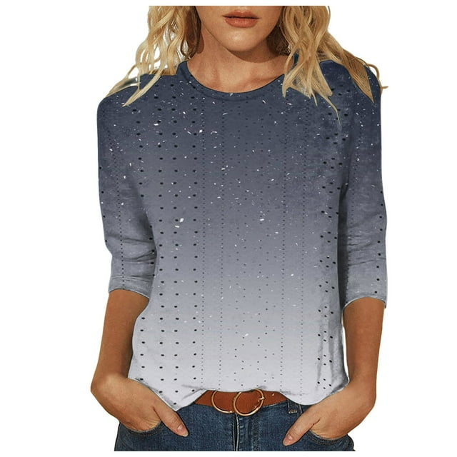 TSADFHJI Tuniques pour Femmes Grande Taille Hauts pour Femmes Chemises Mi-Longues Manches Trois Quarts Chemises Graphiques T-Shirts T-Shirts Décontractés Hauts Tunique à Col Rond