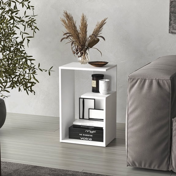 Everet 25" High 3-Tier Side Table with Multi-Functional Design (Black & White)