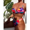 thumbnail image 3 of Traje de baño de bikini para mujer con cuello en V profundo y fruncido Hermosa impresión Traje de baño de dos piezas para uso de verano Rojo XL, 3 of 7