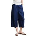 thumbnail image 2 of Antinious Ladies Solid High Waist Elastic Wide Leg Relaxed Side Pocket Casual Capris, 2 of 5