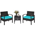 thumbnail image 3 of Pemberly Row 3-piece Rattan Patio Furniture Set with Sponge Cushion in Turquoise, 3 of 10