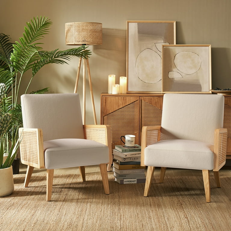 14 Karat Home Midcentury Boho Accent Chair Set of 2, Rattan