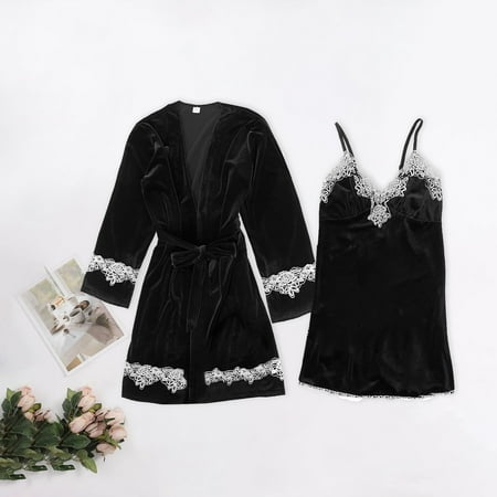 

Lingerie for Women Dqueduo Nightgown Gold Velvet Pajamas Lace Nightdress Underwear Sleepwear Trousers Valentines Day Gifts on Clearance